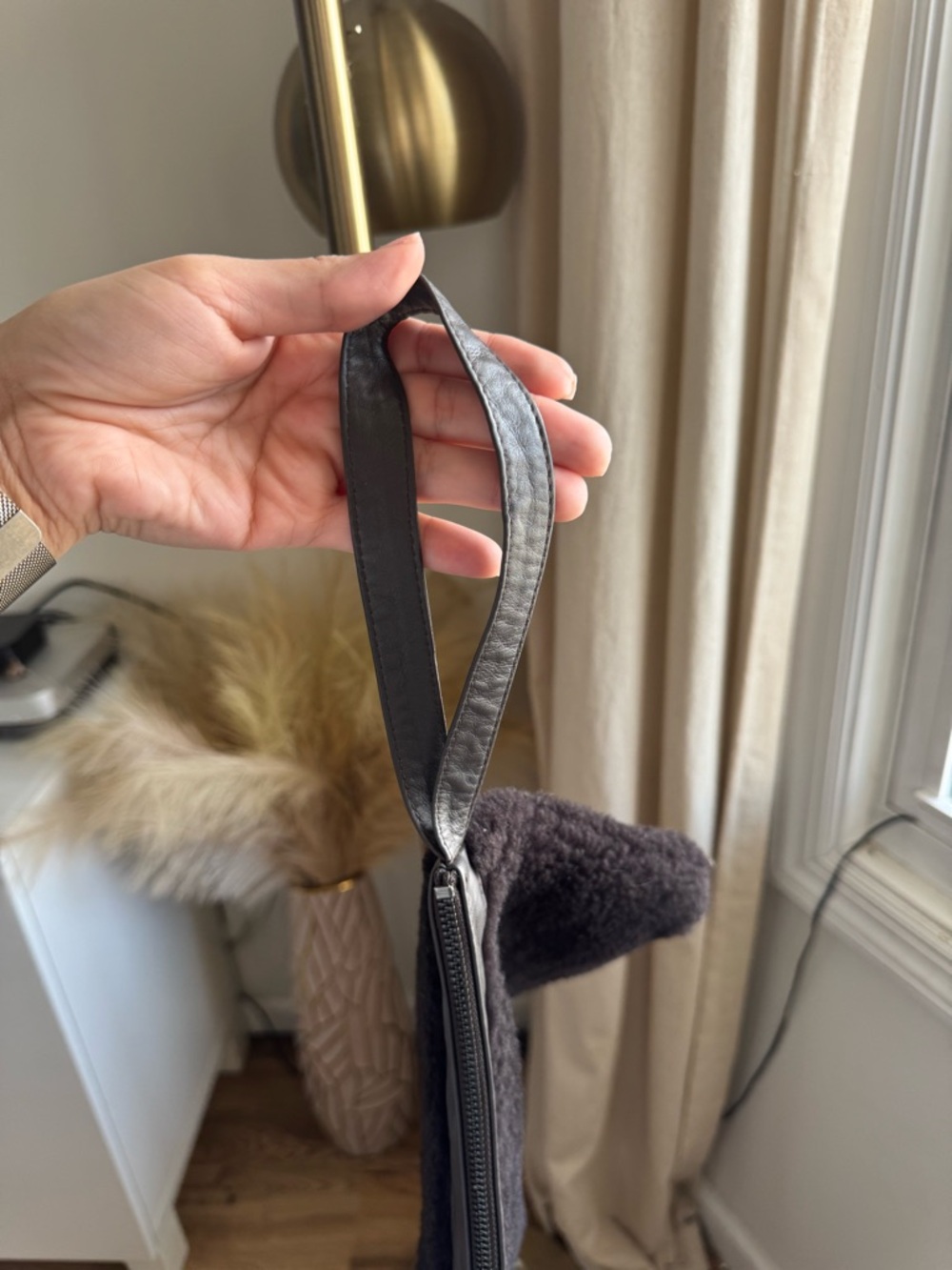 VIAVENETO Delilah Curly Lambskin Shearling Large Pouch / Wristlet - Black - Picture 5 of 8
